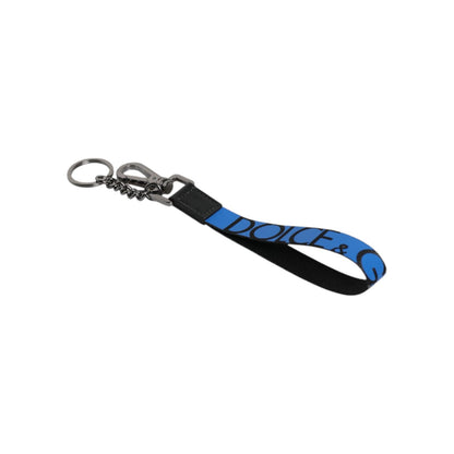 Dolce & Gabbana Blue Logo Nylon Silver Brass Men Holder Keychain Keyring