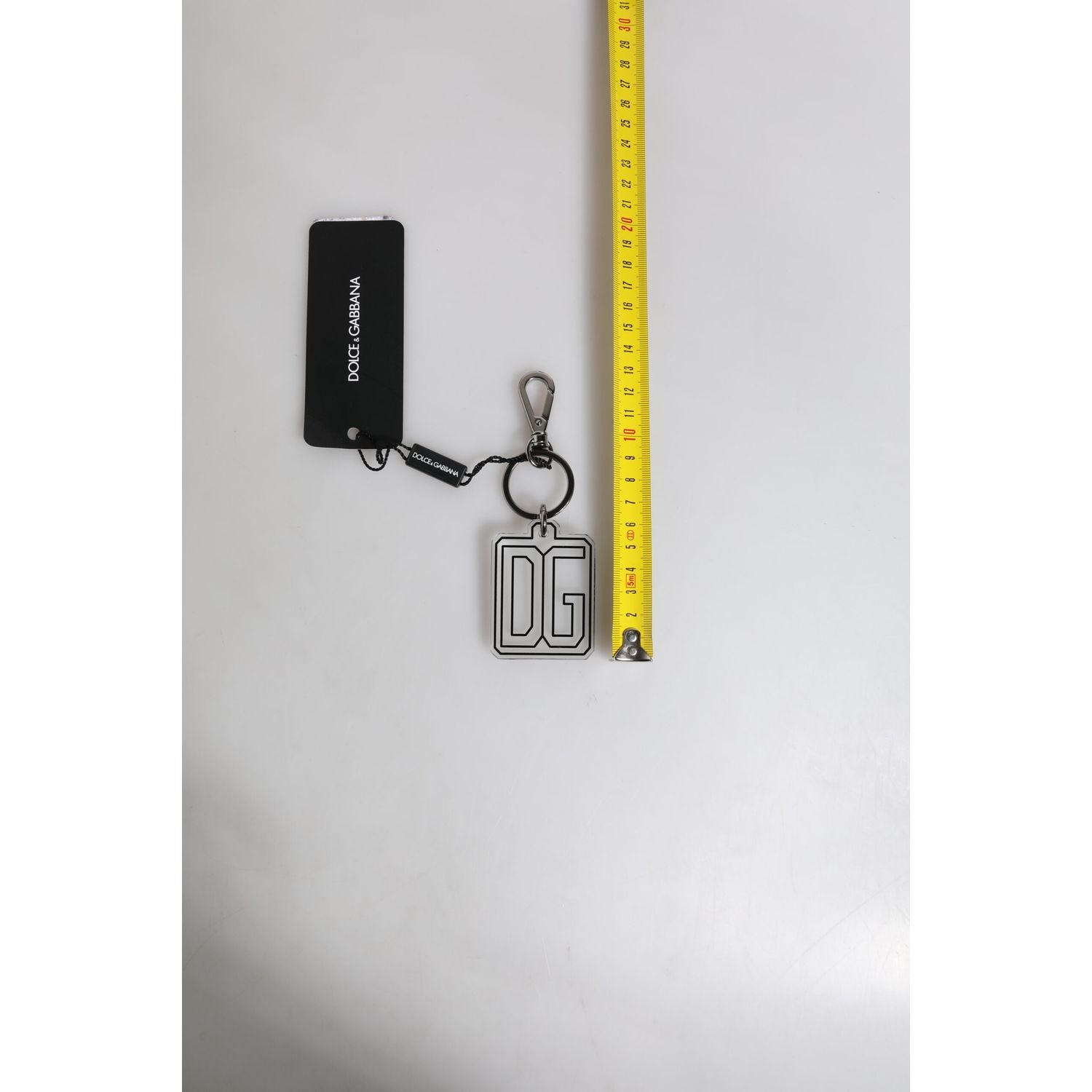 Dolce & Gabbana Gray Black DG Rubber Logo Silver Men's Keychain Keyring