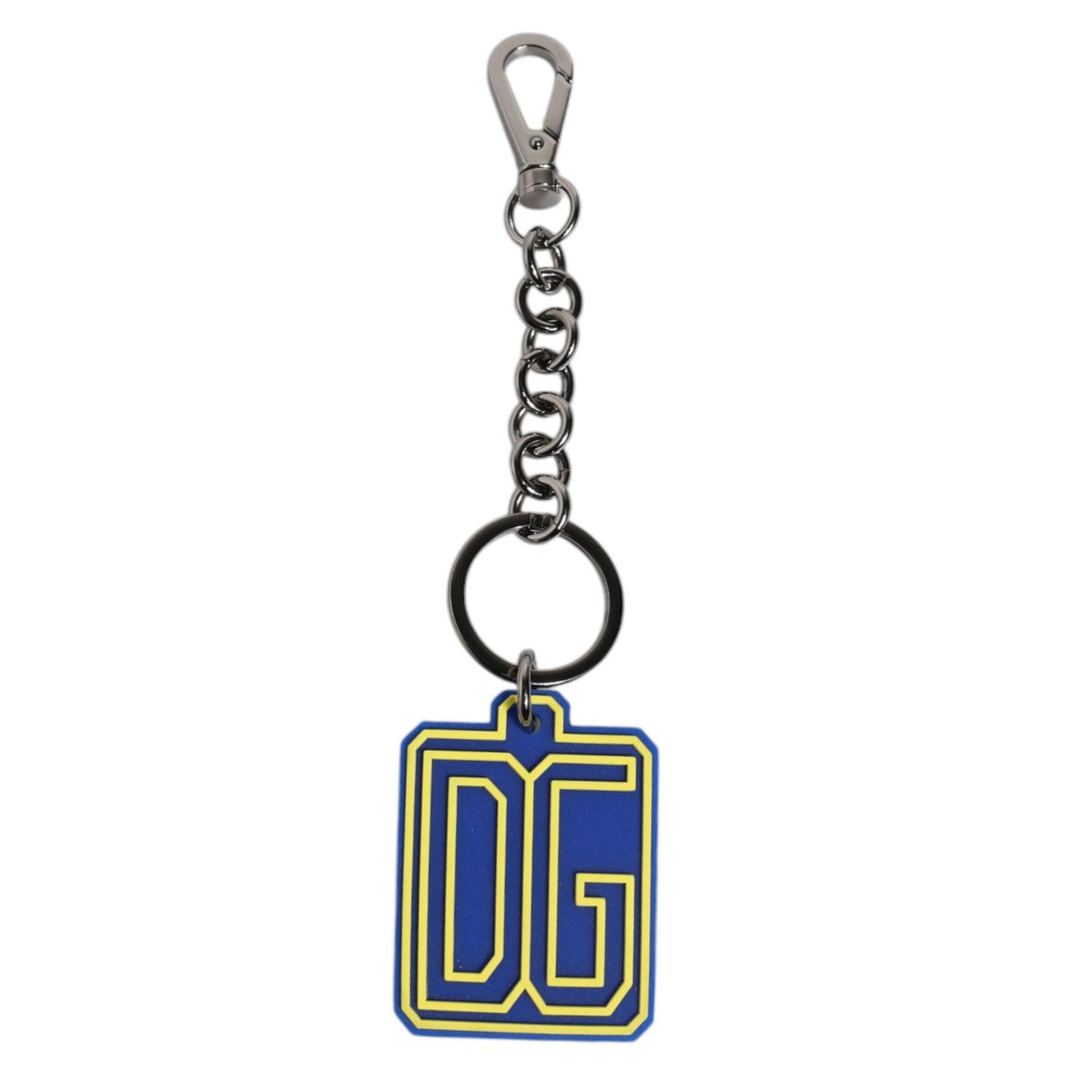 Dolce & Gabbana Blue Yellow DG Rubber Logo Silver Men's Keychain Keyring