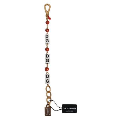 Dolce & Gabbana Multicolor Gold Tone Brass Chain DG Logo Dice Bracelet