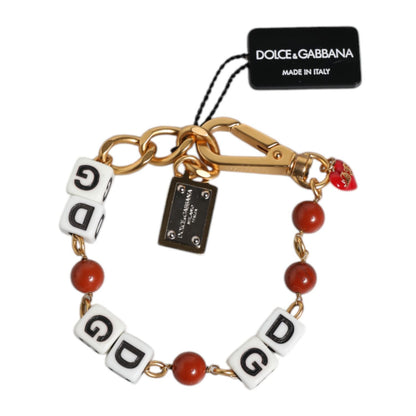 Dolce & Gabbana Multicolor Gold Tone Brass Chain DG Logo Dice Bracelet