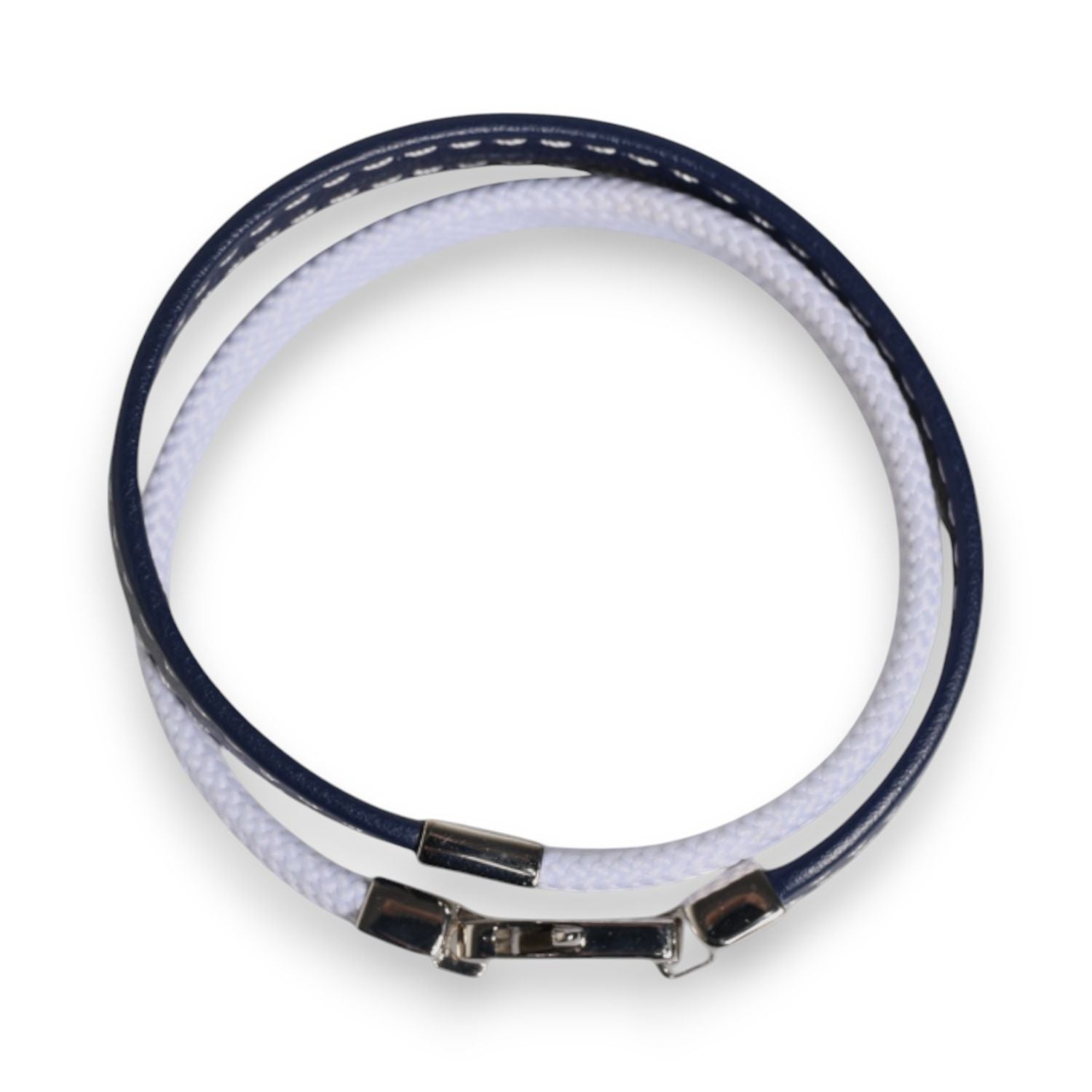 Dolce & Gabbana Blue White Leather Trimmed DG Engraved Silver Tone Clasp Bracelet
