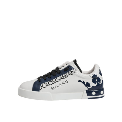 Dolce & Gabbana White Blue Crown Low Top Men Sneakers Shoes