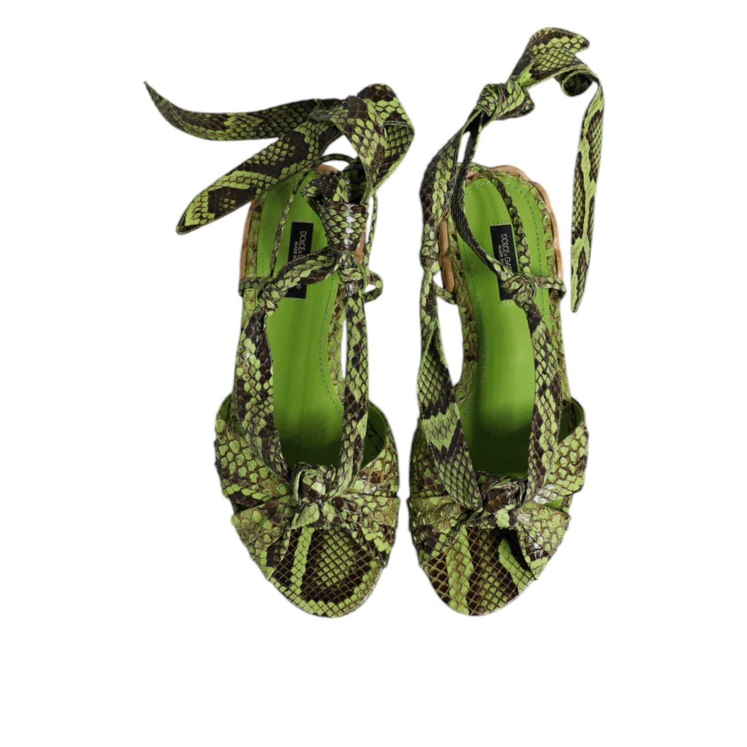 Dolce & Gabbana Green Animal Print Ankle Wrap Sandals Shoes