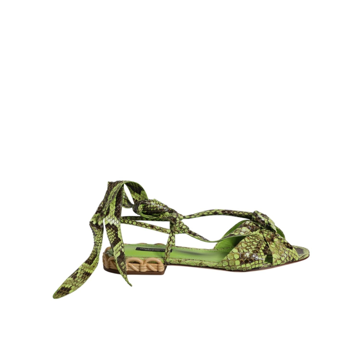 Dolce & Gabbana Green Animal Print Ankle Wrap Sandals Shoes