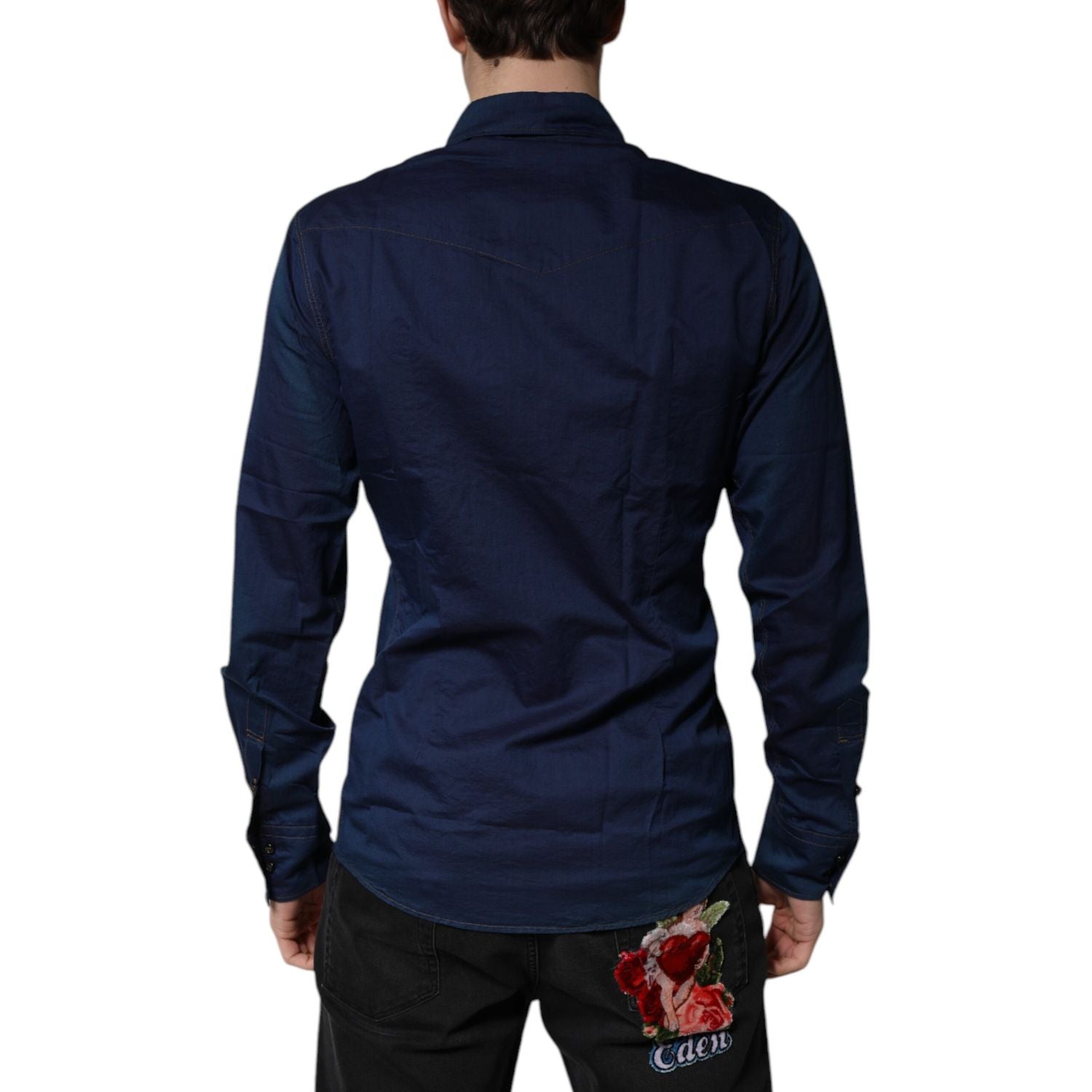 Dolce & Gabbana Dark Blue Cotton GOLD Dress Formal Shirt