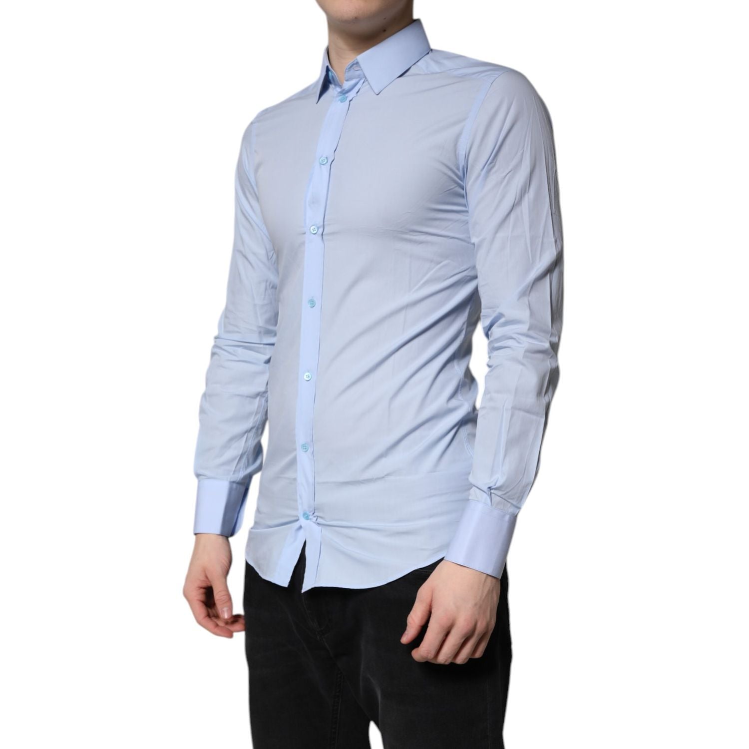 Dolce & Gabbana Light Blue Cotton GOLD Dress Formal Shirt