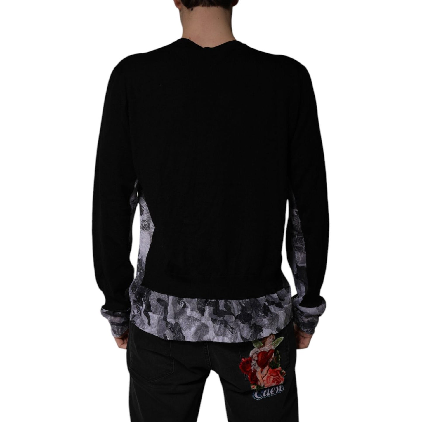 Dolce & Gabbana Black Camouflage V-neck Pullover Sweater