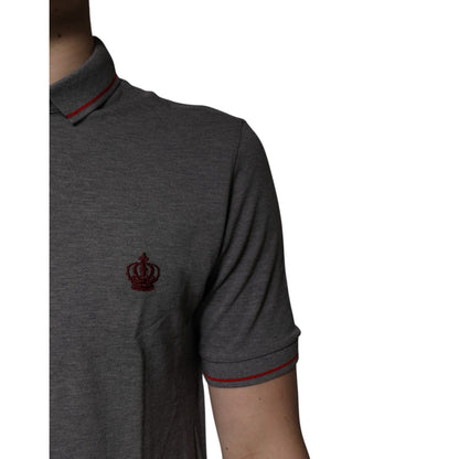 Dolce & Gabbana Gray Cotton Crown Collared Polo T-shirt