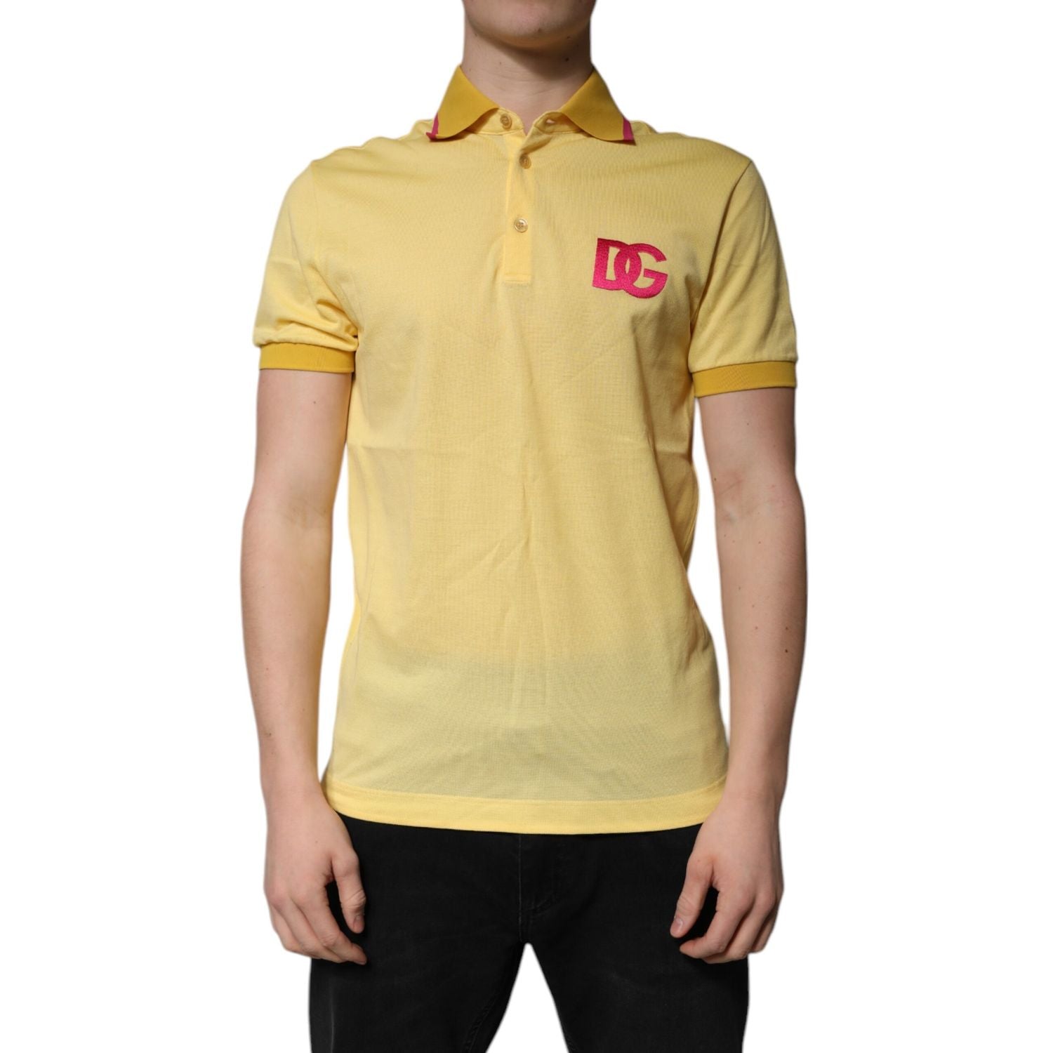 Dolce & Gabbana Yellow Cotton Logo Collared Polo T-shirt