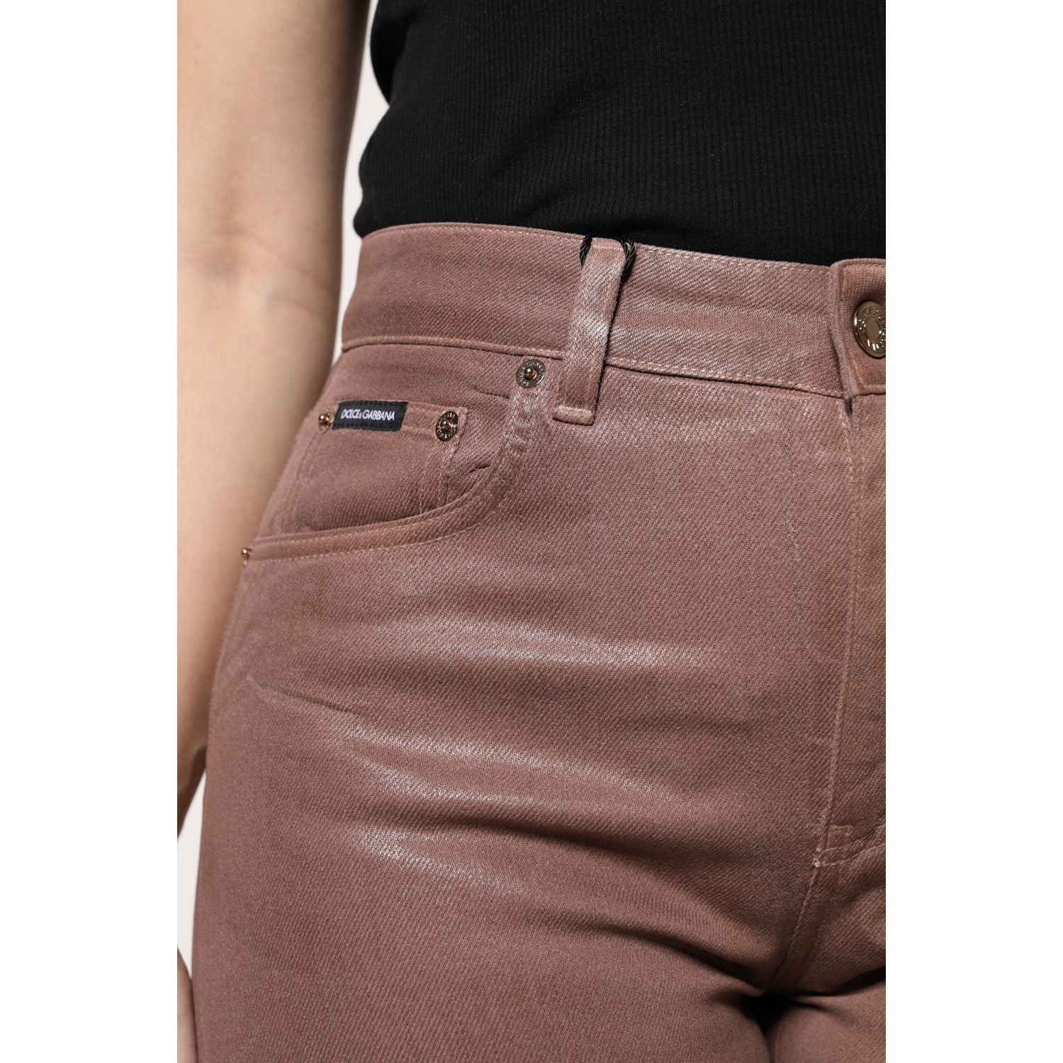 Dolce & Gabbana Brown Cotton High Waist Tapered Denim Jeans