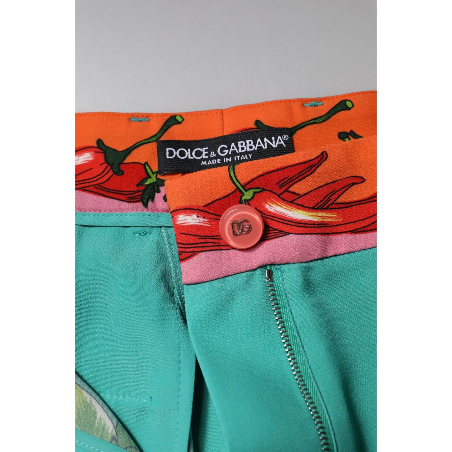 Dolce & Gabbana Green Silk Printed Straight Pants