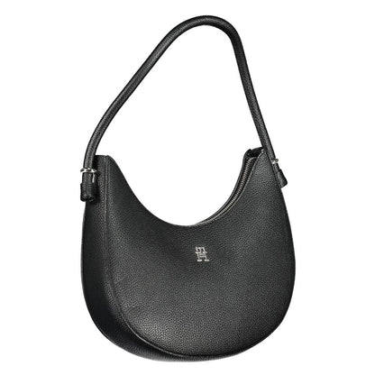 Tommy Hilfiger Black Polyethylene Handbag with shoulder handle, zip closure, and logo.