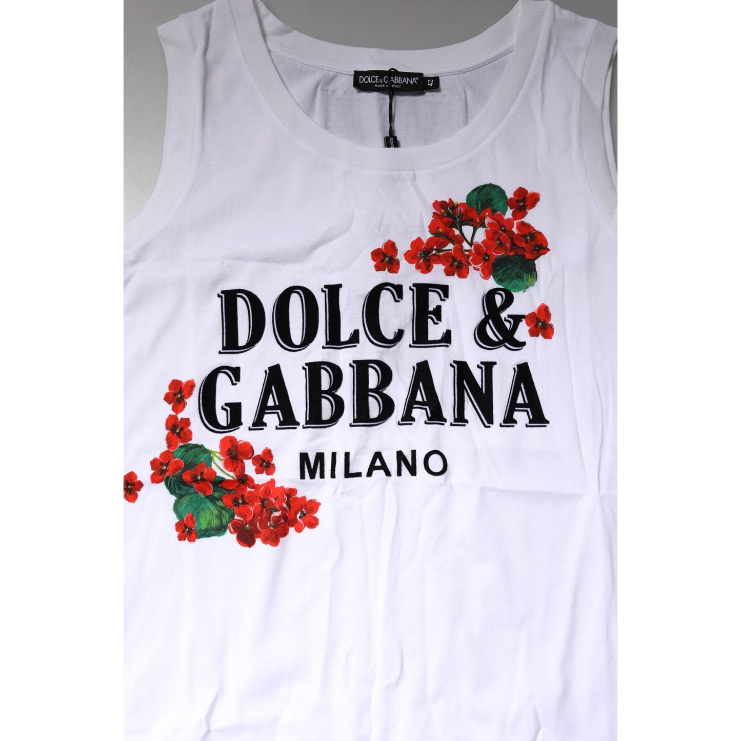 Dolce & Gabbana White Floral Printed Cotton Sleeveless T-shirt