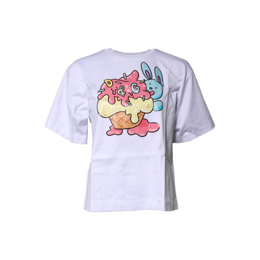 Dolce & Gabbana White Printed Cotton Crew Neck Tee T-shirt
