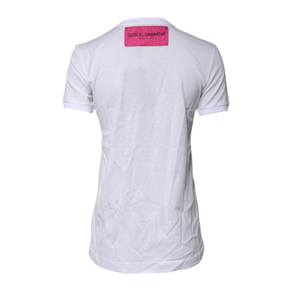 Dolce & Gabbana White Cotton Logo Print Round Neck T-shirt