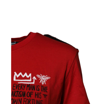 Dolce & Gabbana Red Cotton Graphic Print Crew Neck T-shirt