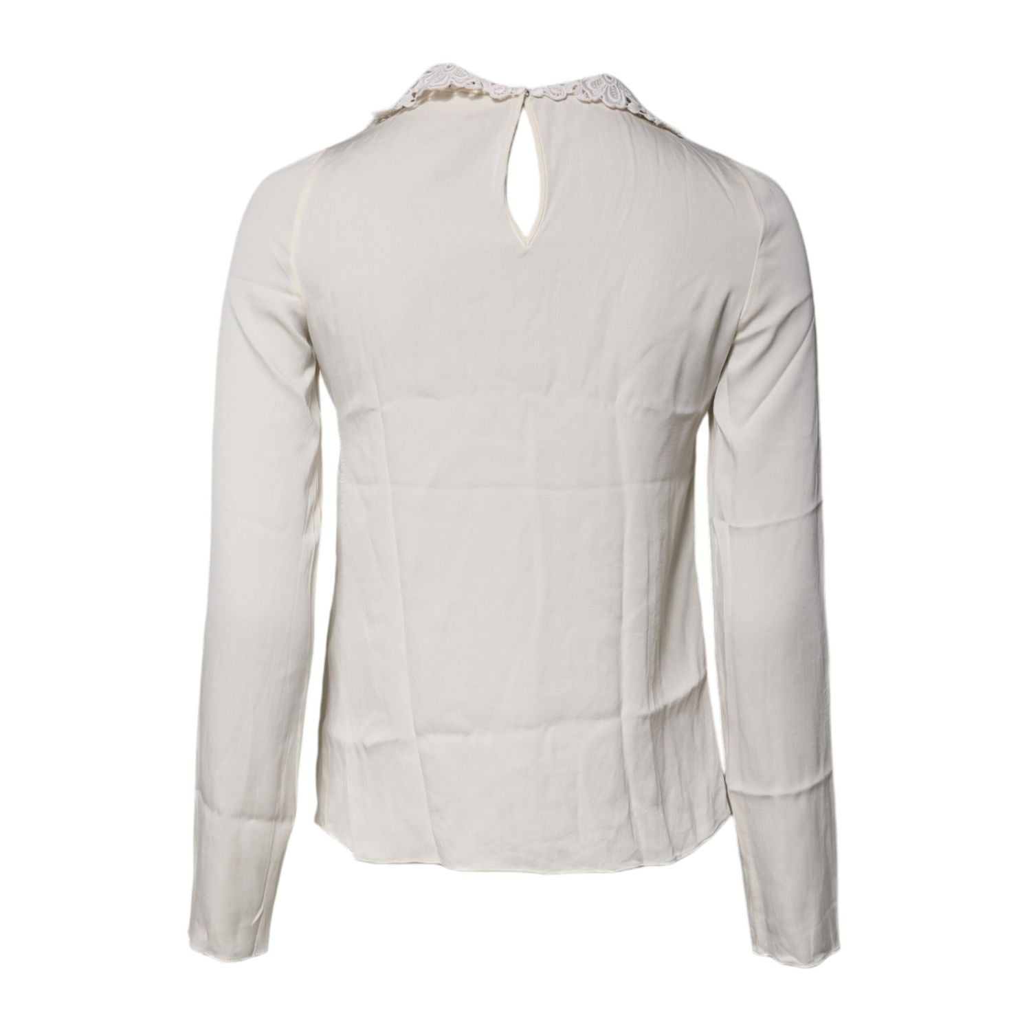 Dolce & Gabbana Cream Floral Lace Long Sleeves Blouse Top