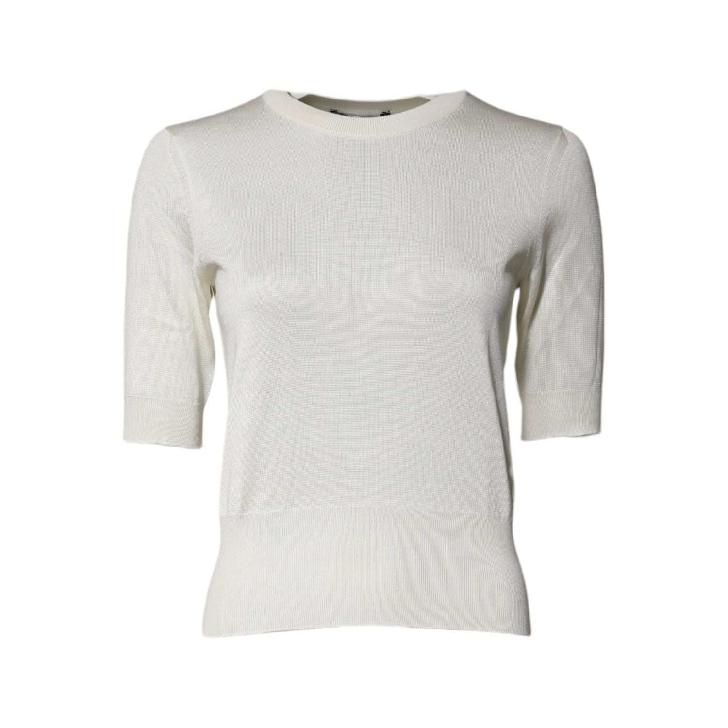 Dolce & Gabbana Cream Short Sleeve Silk Round Neck Blouse Top