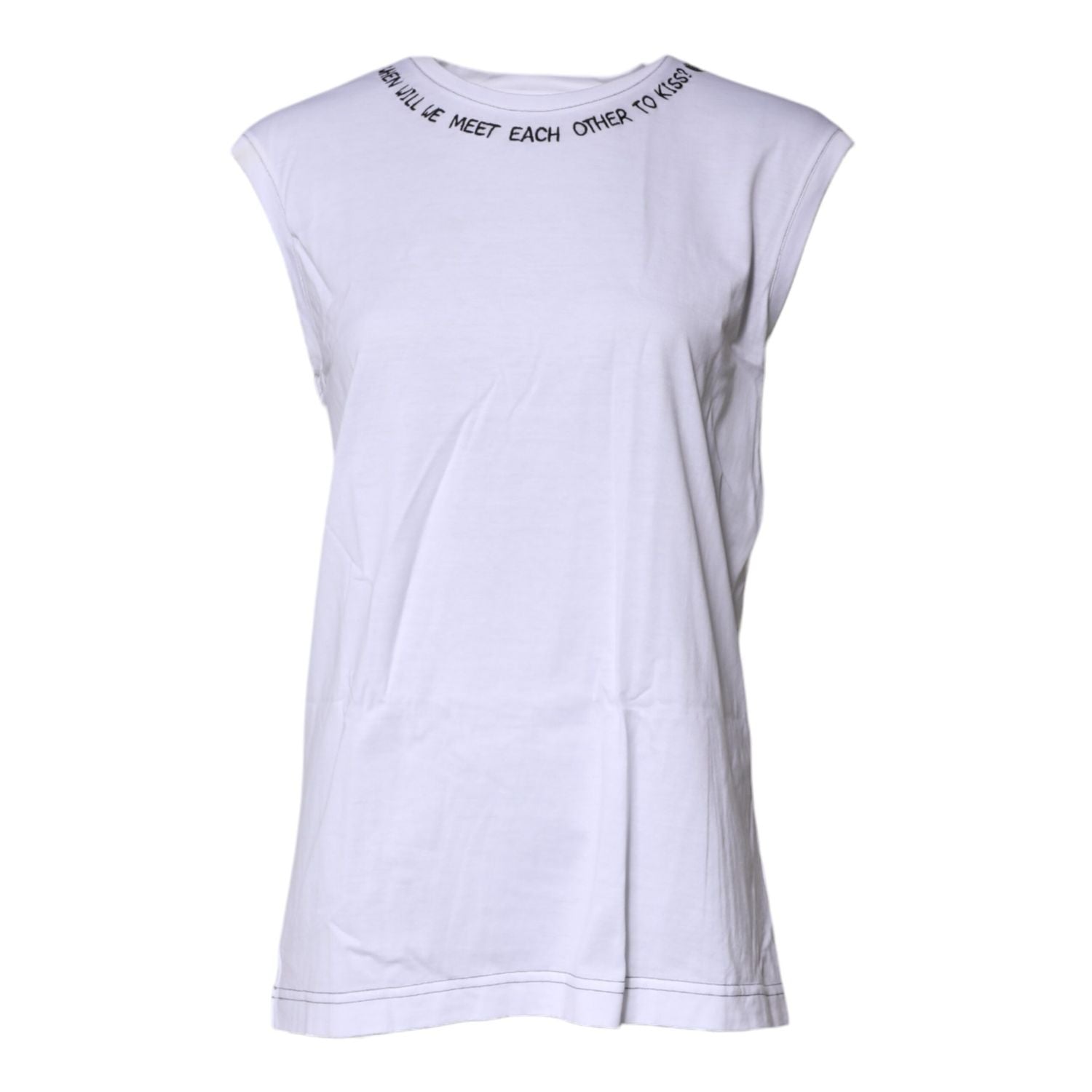 Dolce & Gabbana White Cotton Sleeveless Printed Tank T-shirt