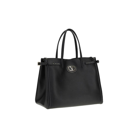 Valentino Garavani Antibes Handbag with gold-finish metallic logo, side buckles, and magnetic closure.