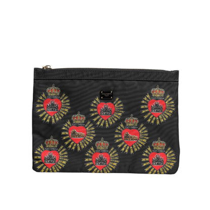 Dolce & Gabbana Black Red Nylon Sacred Heart Clutch Pouch Bag