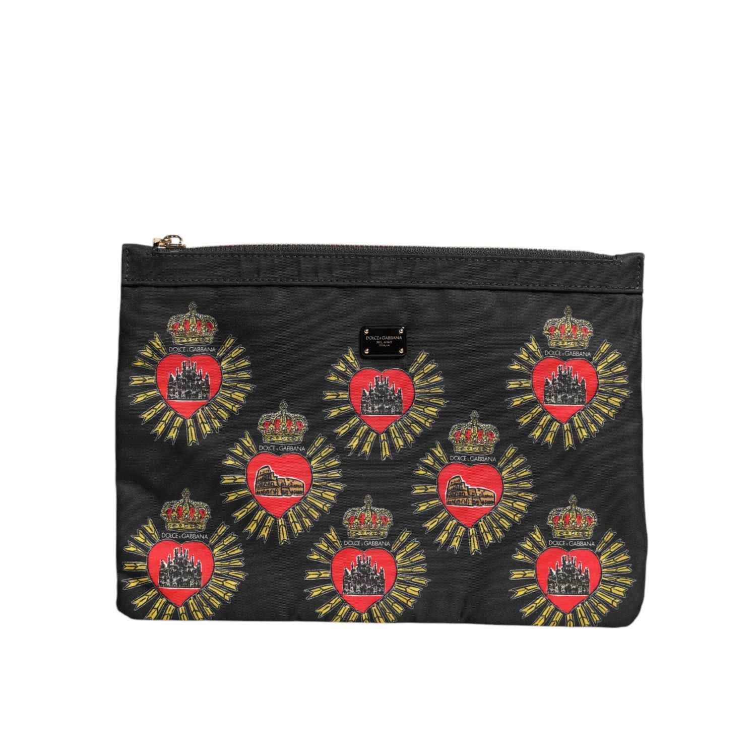 Dolce & Gabbana Black Red Nylon Sacred Heart Clutch Pouch Bag