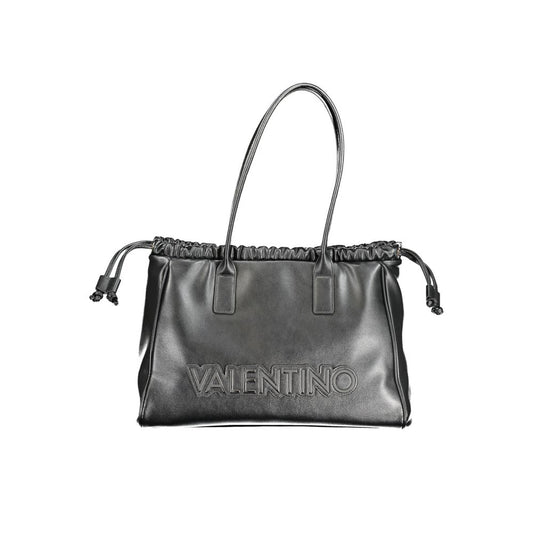 Valentino black polyethylene handbag with shoulder handles, internal pocket, phone holder, zip and drawstring closure.