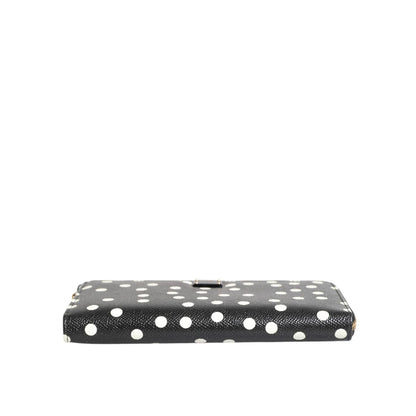 Dolce & Gabbana Black White Dotted Leather Zip Around Continental Wallet