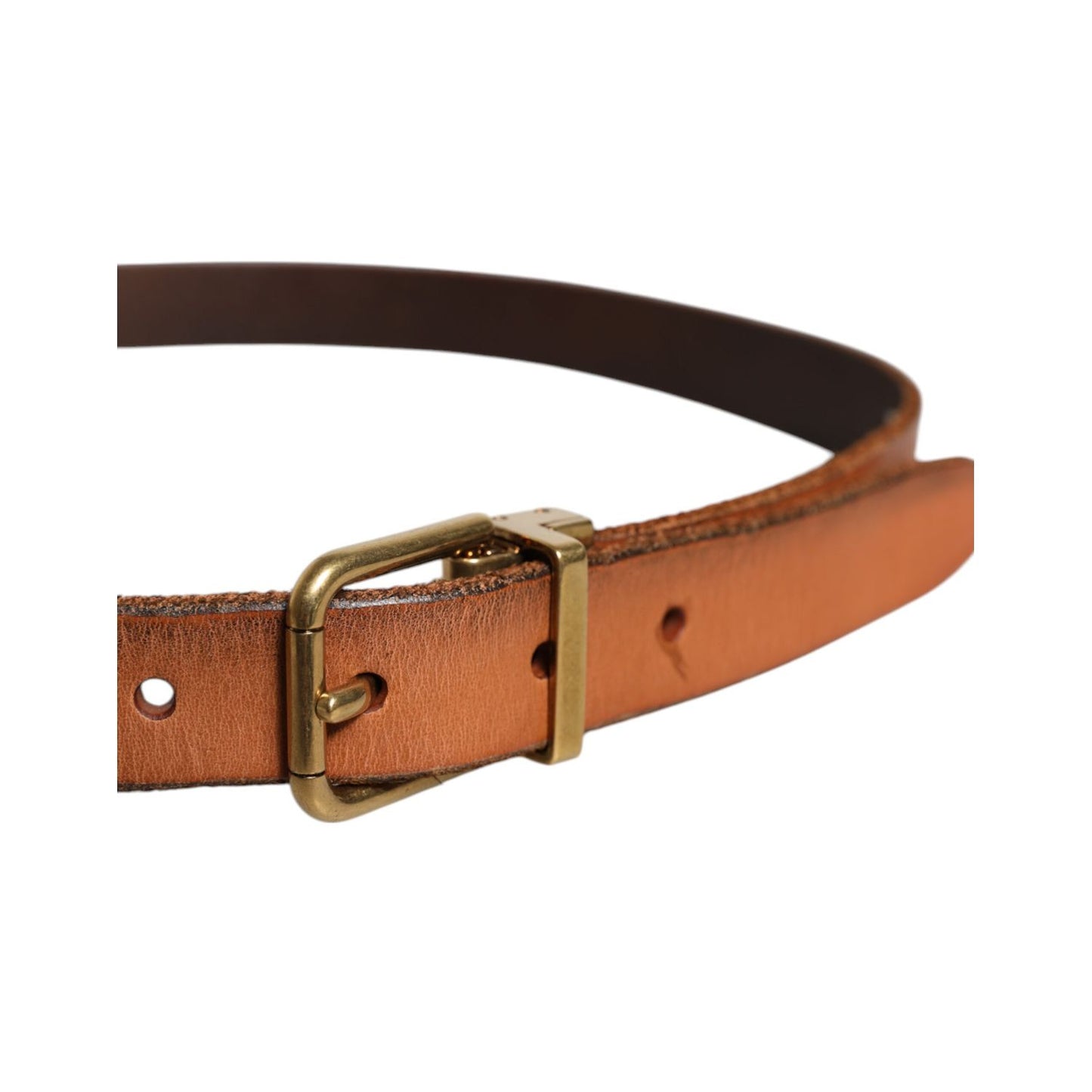 Dolce & Gabbana Brown Leather Gold Tone Metal Buckle Belt