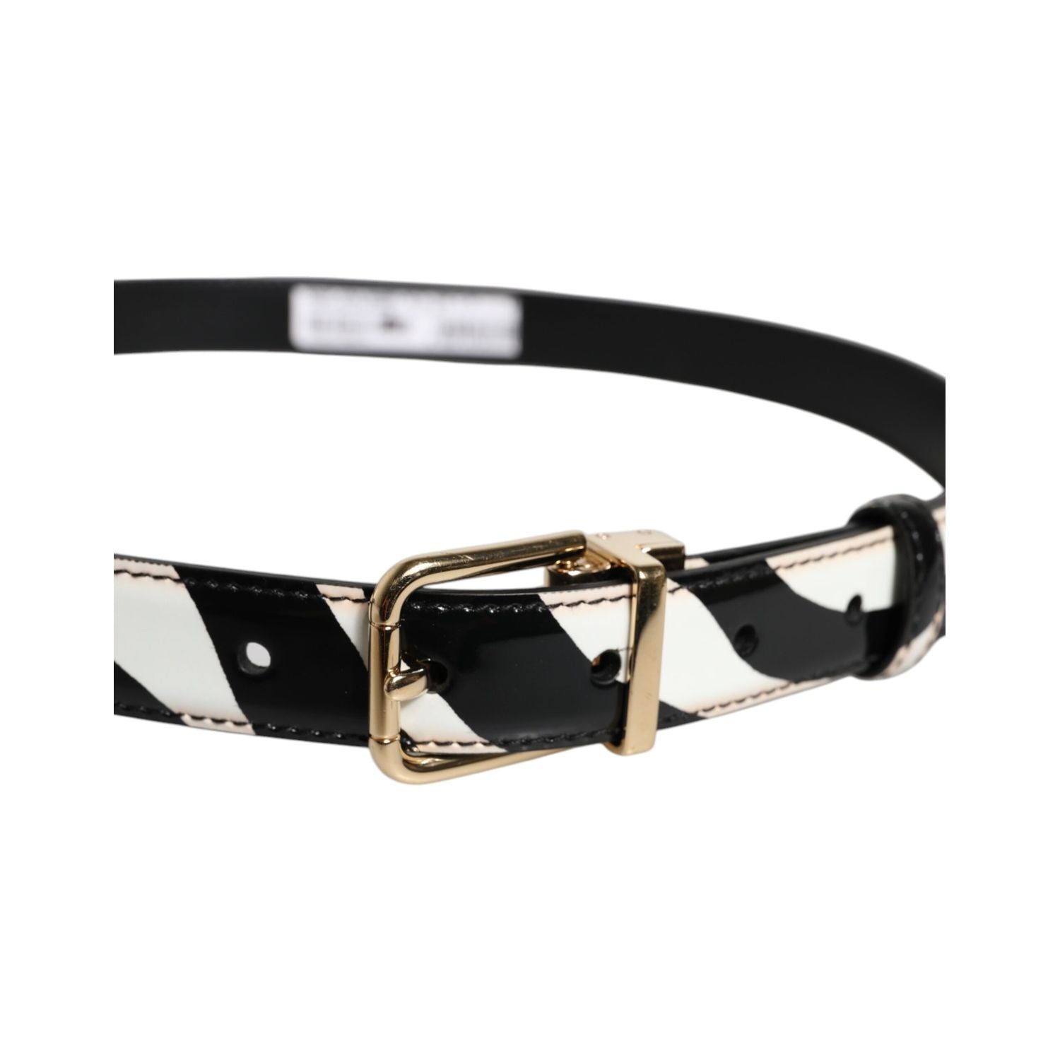 Dolce & Gabbana Black White Zebra Gold Metal Logo Buckle Belt