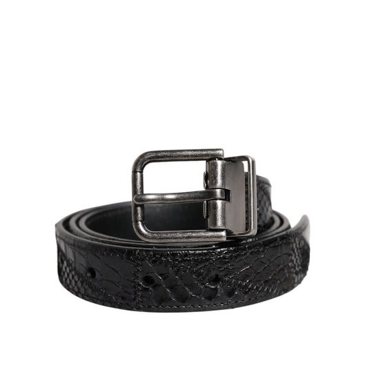 Dolce & Gabbana Black Exotic Leather Metal Logo Buckle Belt