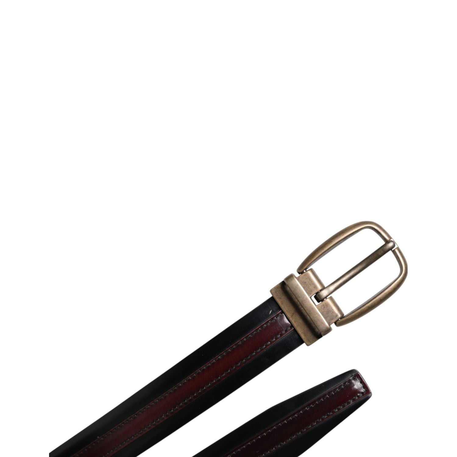 Dolce & Gabbana Black Burgundy Calfskin Metal Logo Buckle Belt