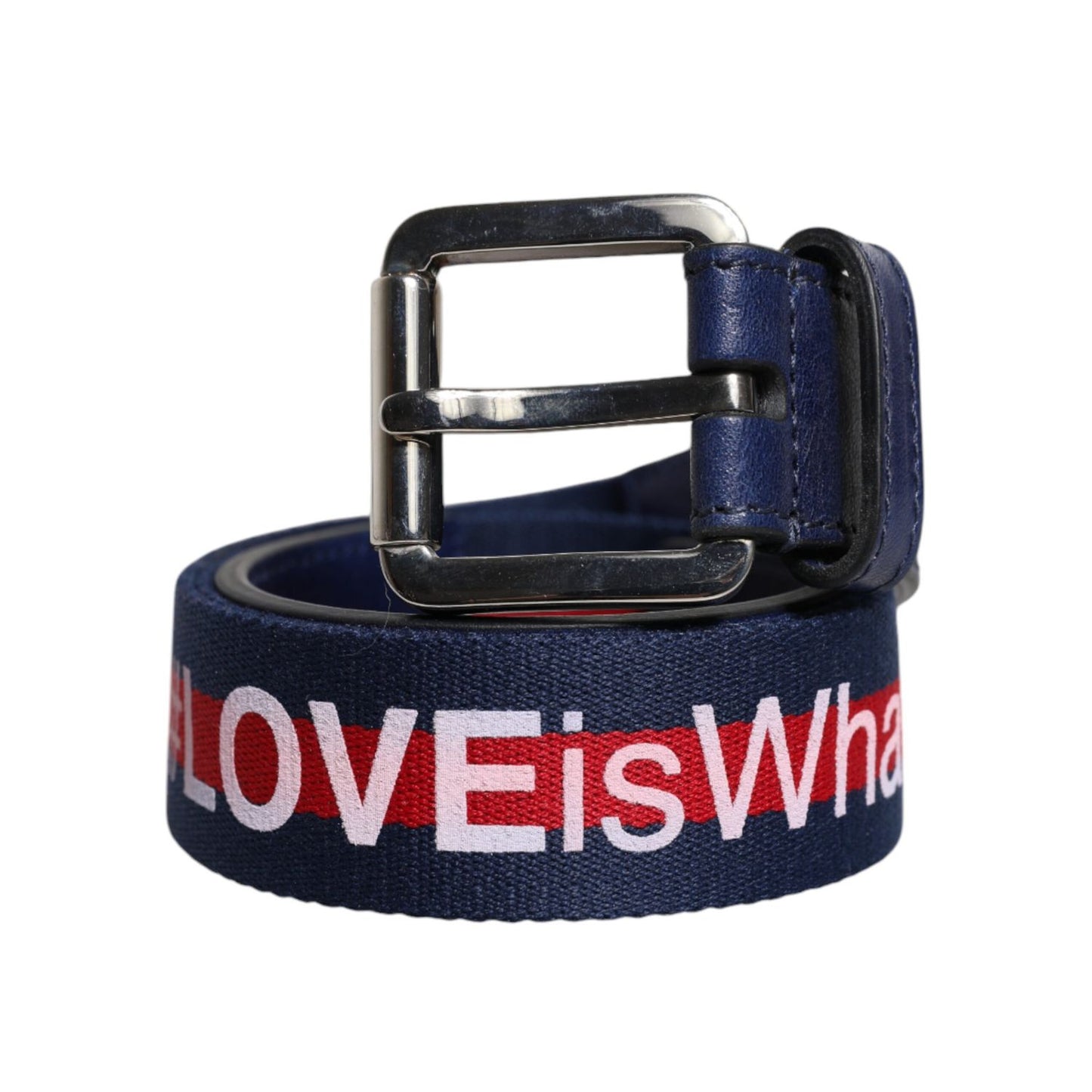 Dolce & Gabbana Blue Cotton Leather Printed Metal Buckle Belt