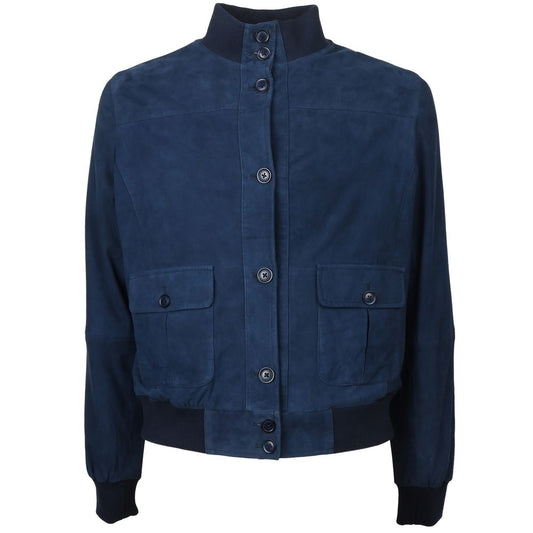 Emilio Romanelli Blue Calfskin Men Bomber Jacket