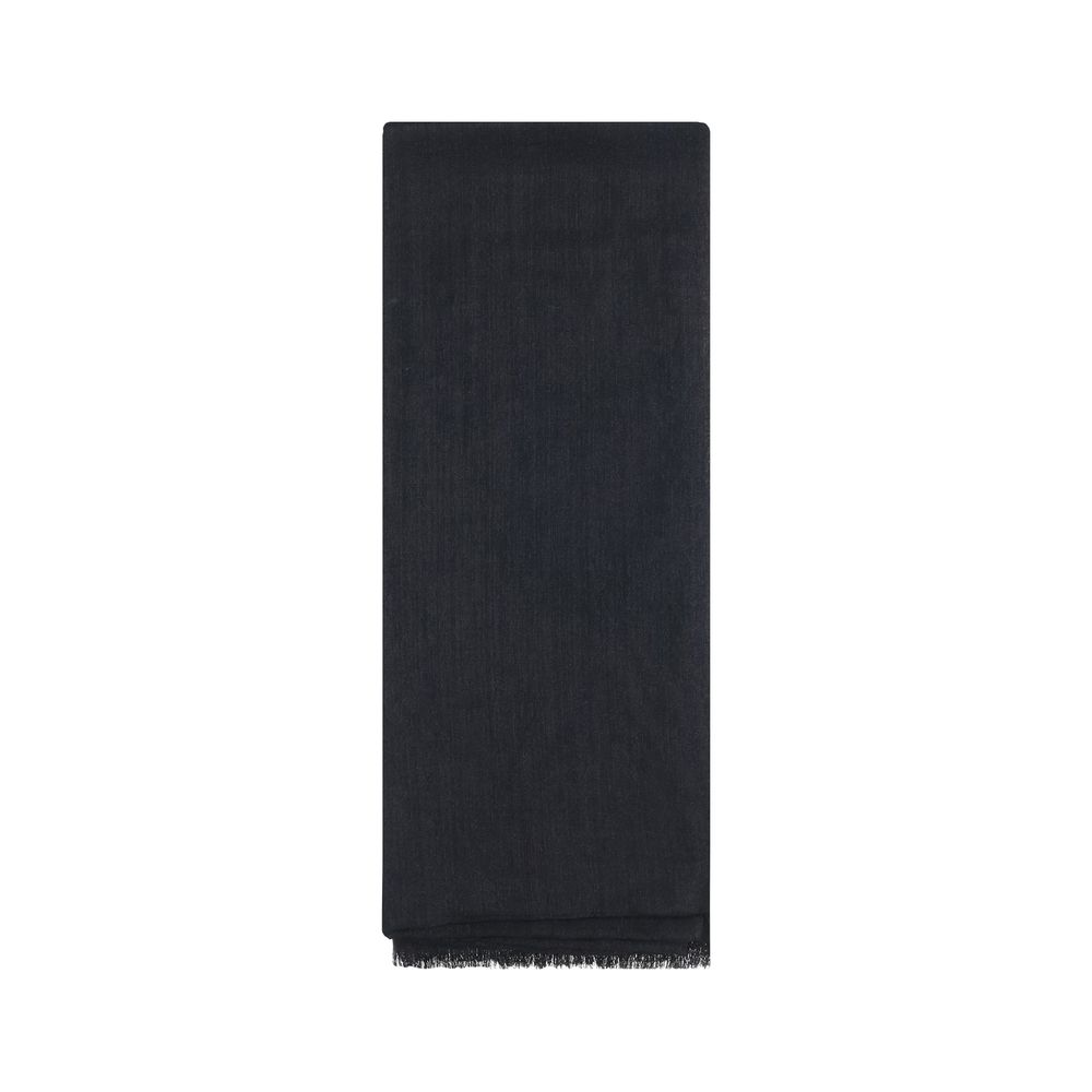 Brunello Cucinelli Black Cashmere Scarf with silk blend, featuring side bangs for elegant style. Lightweight accessory for AW25 season.