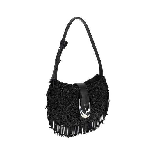 Staud Alana Shoulder Bag with beaded fringed design, adjustable strap, and magnetic flap closure.