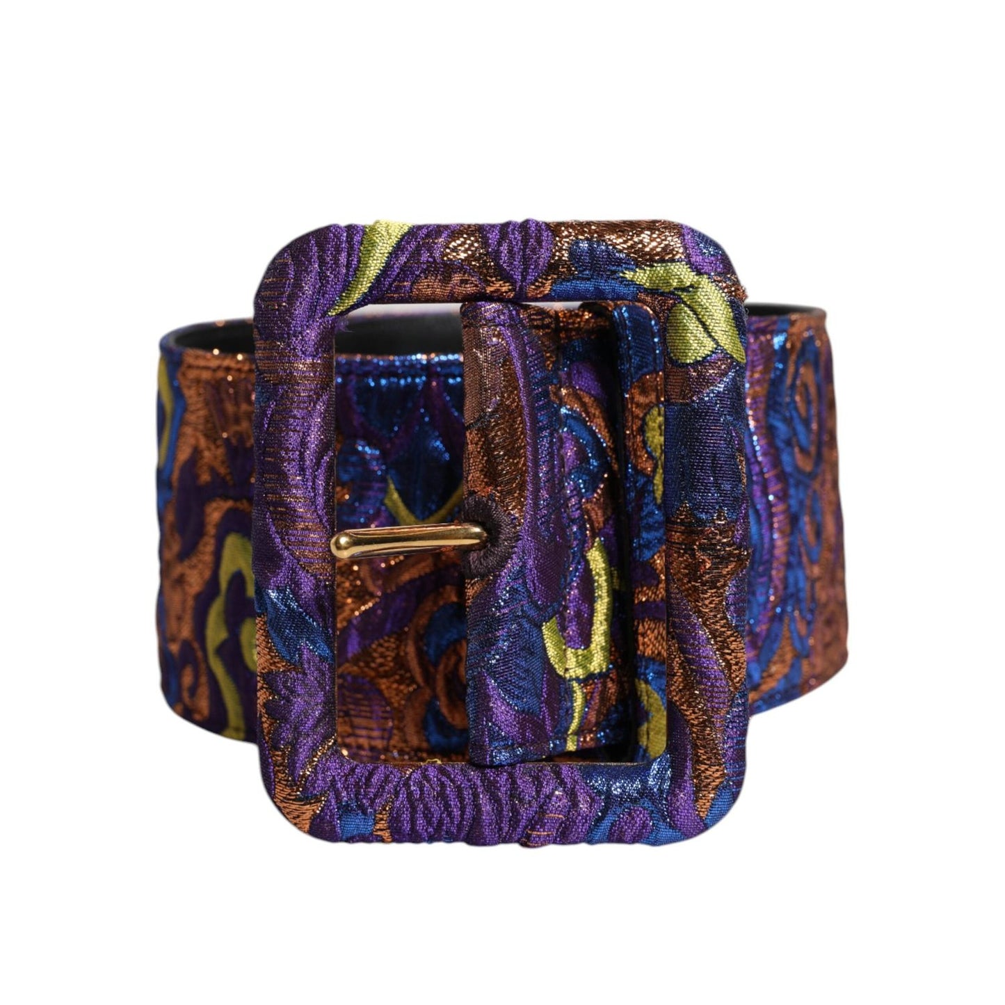 Dolce & Gabbana Multicolor Floral Jacquard Lurex Wide Waist Buckle Belt