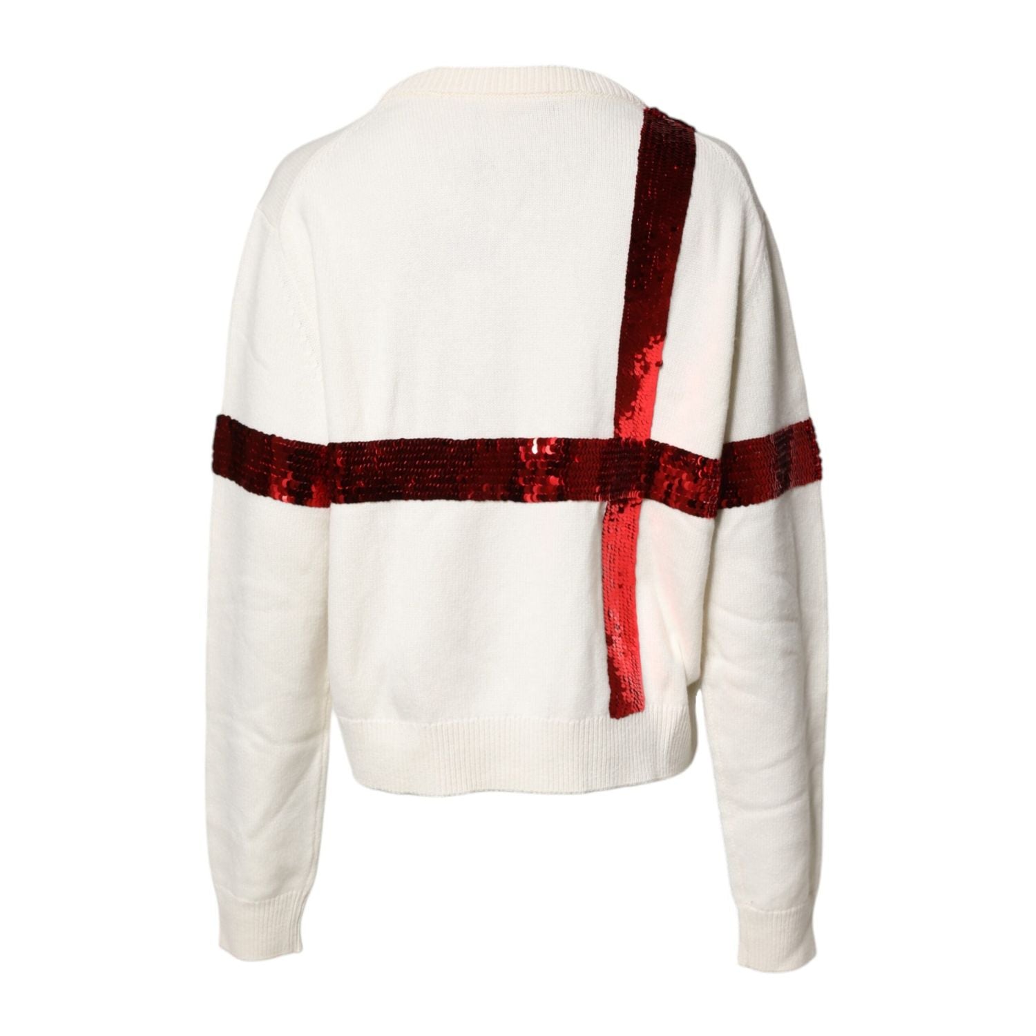Dolce & Gabbana White Sequined Crew Neck Pullover Sweater