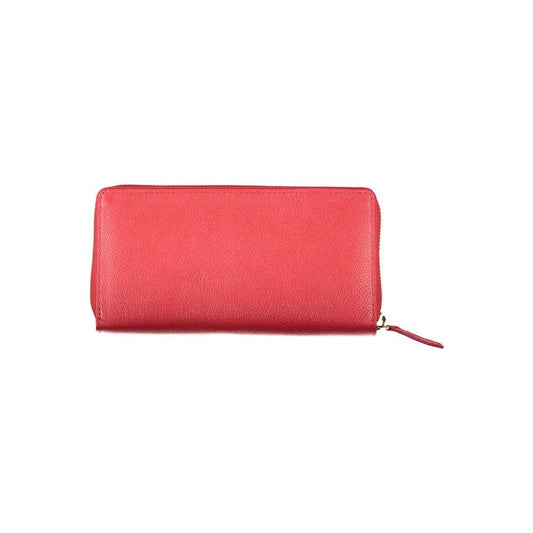 Valentino Bags red polyethylene wallet with zip closure, 6 compartments, coin purse, card slots, and contrasting details