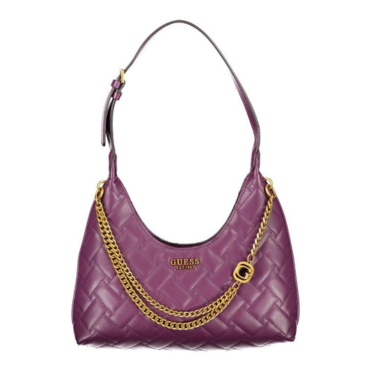 Guess Jeans purple polyethylene handbag with adjustable shoulder handle, external and internal pockets, and zip closure.