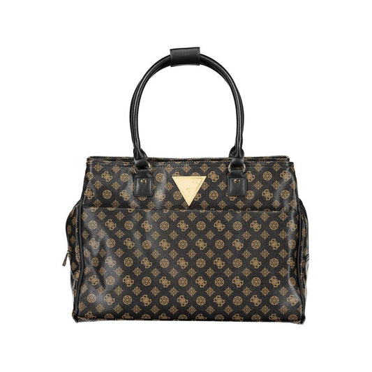 Guess Jeans Brown Polyethylene Handbag with Logo and Contrast Details, featuring Shoulder Handles, External Pocket, and Zip Closure.