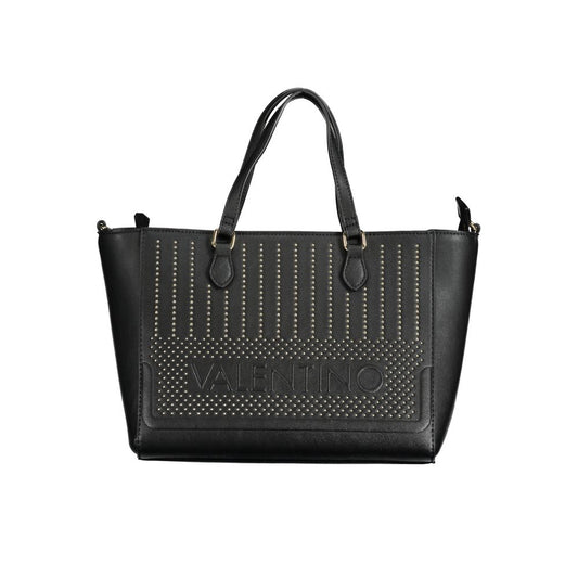 Valentino black polyethylene handbag with two handles, adjustable strap, zip closure, internal pocket, and contrasting details.