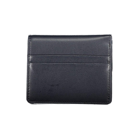 Tommy Hilfiger blue polyethylene wallet with card slots, coin purse, and snap closure.