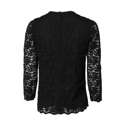 Dolce & Gabbana Black Lace STAFF Crew Neck Long Sleeves Top