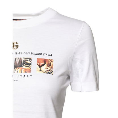 Dolce & Gabbana White Cotton Graphic Print Crew Neck T-shirt