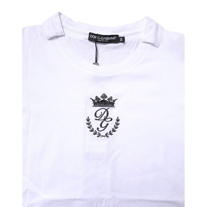 Dolce & Gabbana White Logo Crown Cotton Crew Neck T-shirt