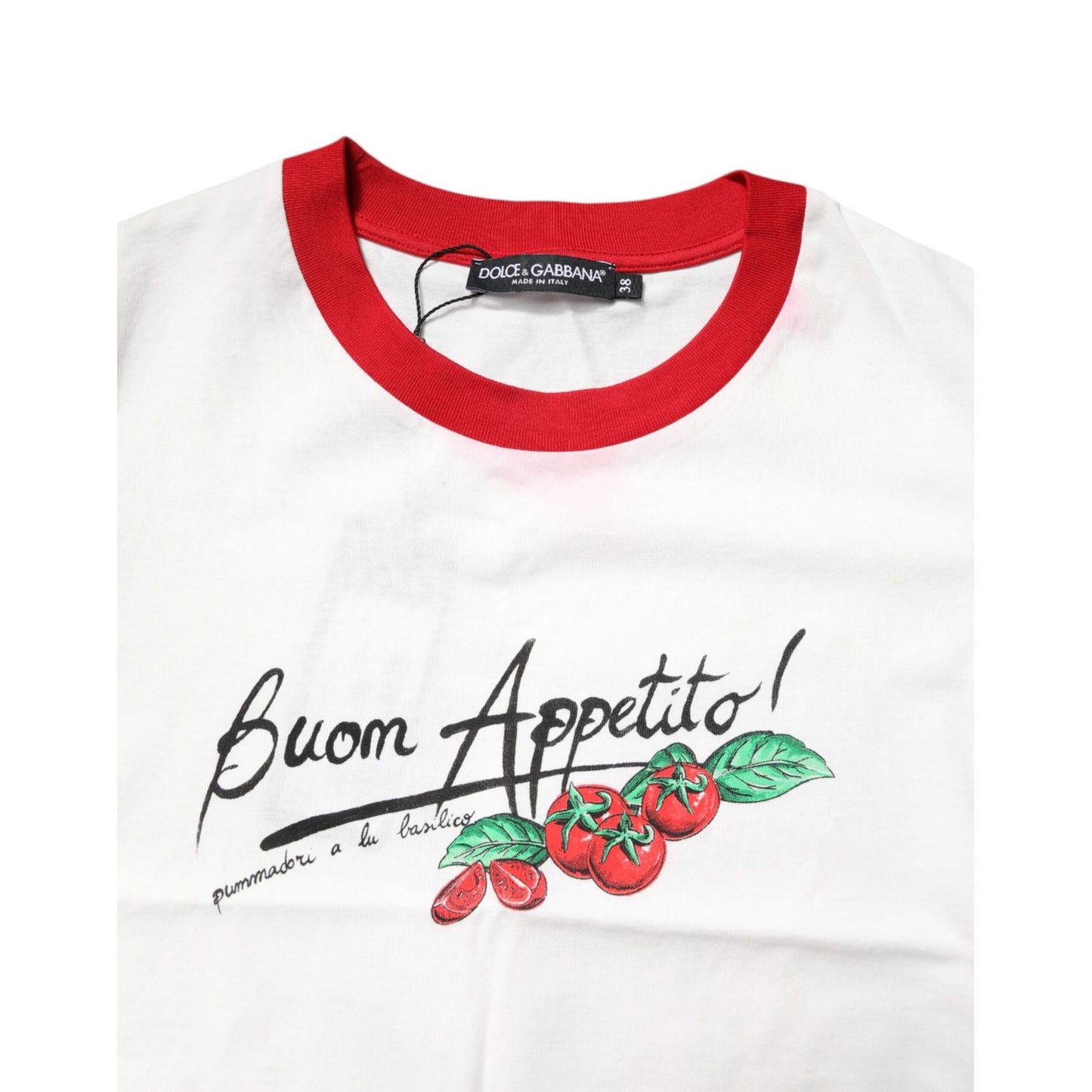 Dolce & Gabbana White Printed Round Neck Cropped Top T-shirt