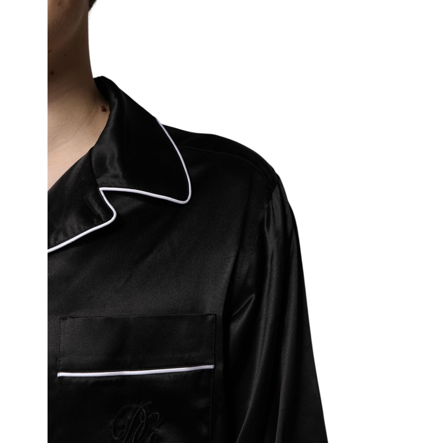 Dolce & Gabbana Black Silk Shirt Pants Pajama Set Sleepwear