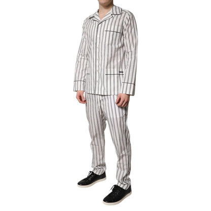 Dolce & Gabbana White Black Stripes Cotton Men Pajama Set Sleepwear